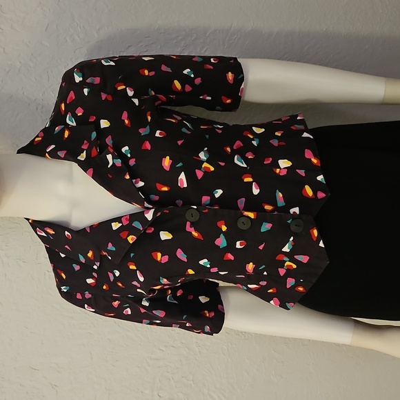 Vtg Handmade 1980s Colorful Patterned Cropped Button Down Short Sleeve Shirt - Picture 3 of 6